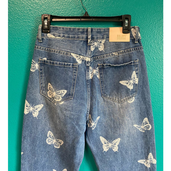 Blue Savvy Butterfly Print Mom Jeans Women's 5/27 - Picture 6 of 7